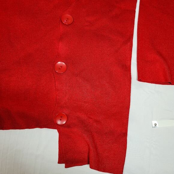 NY Collection Red Asymmetrical Sweater Chic Button Detail Knit Top Size petite L - Picture 5 of 12
